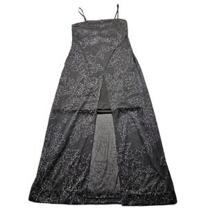 Next Up Maxi‎ Dress Womens Medium Black Silver Glitter Floral Adjustable Straps